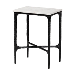 Baxton Studio Akanji Marble End Table - Modern Rustic Accent Table with Hand-Forged Metal Frame for Living Room or Seating Areas, Rectangle